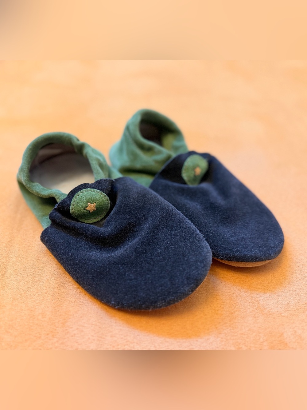Softstar Kids Brown and Green Slip-On Soft Sole Roo Moccasin Slippers